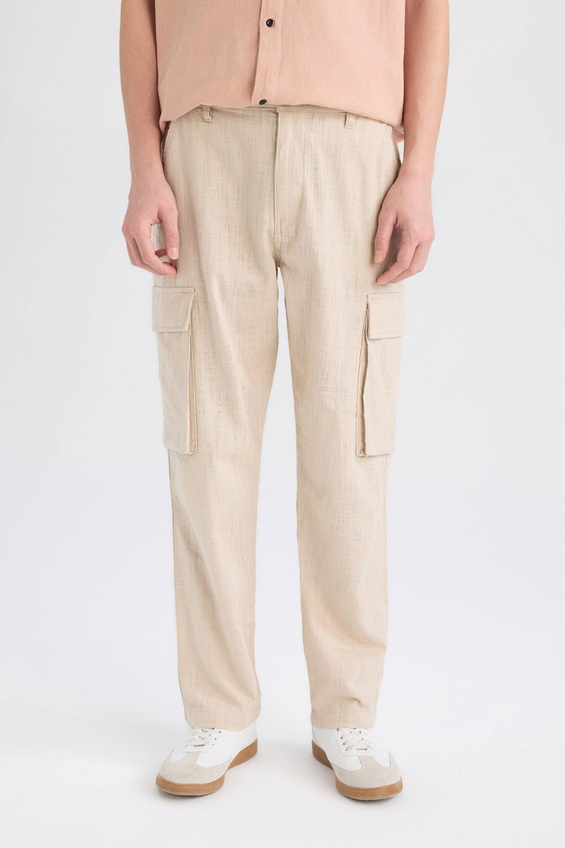 DeFacto Beige Man Relax Fit Regular Hem Zip-Up Cotton Trousers Casual - Image 4